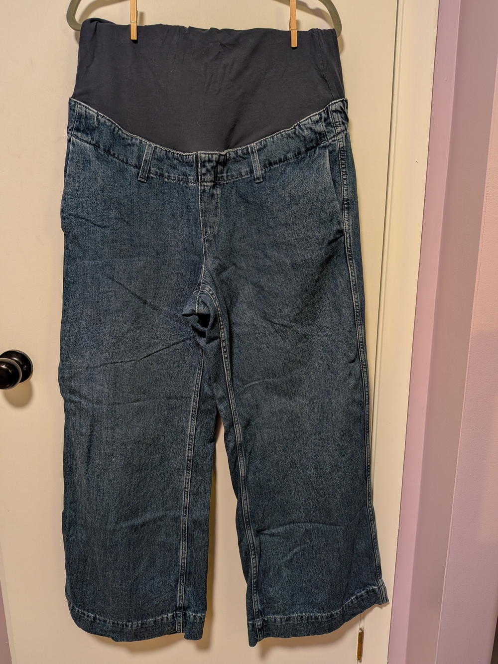 H&M MAMA Maternity Wide Jeans - Dark Wash Denim with Full Stretchy Panel